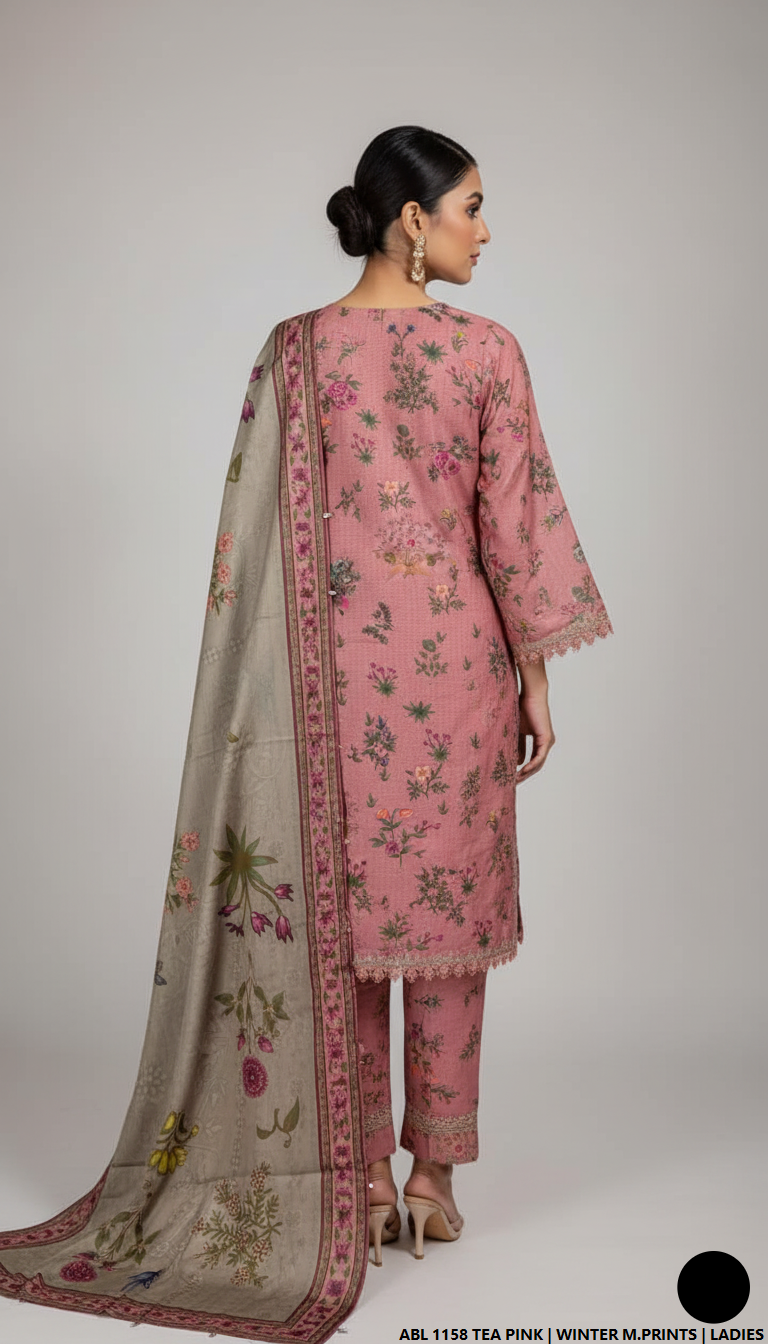 Pakistani women's printed lawn straight casual outfit back view