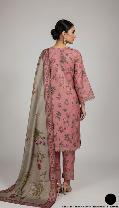 Pakistani women's printed lawn straight casual outfit back view