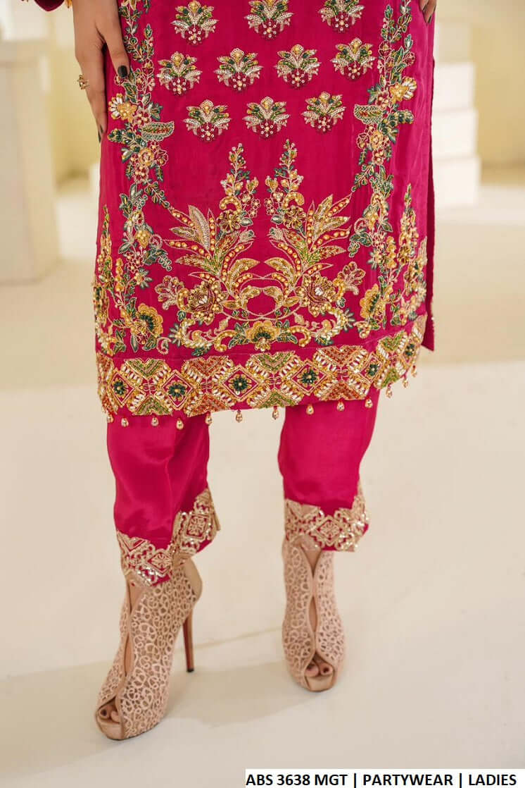 Magenta silk Pakistani women's straight shirt side view