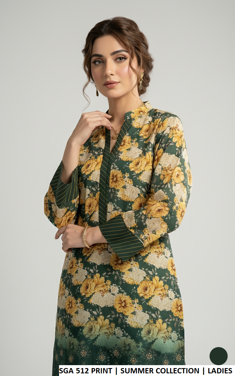Pakistani women's lawn straight printed casual shirt side view