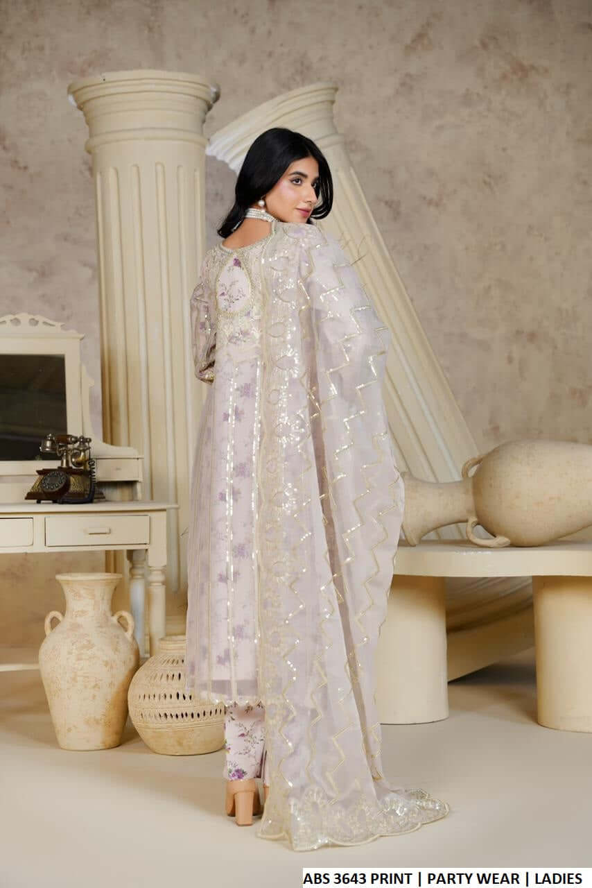 Pakistani women's organza open long printed shirt back view
