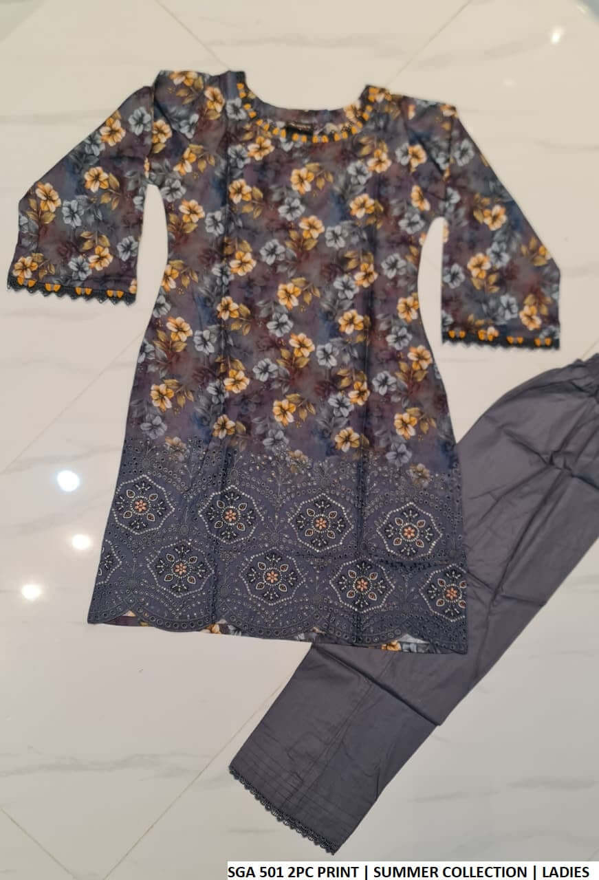 Pakistani women's lawn straight printed casual outfit back view
