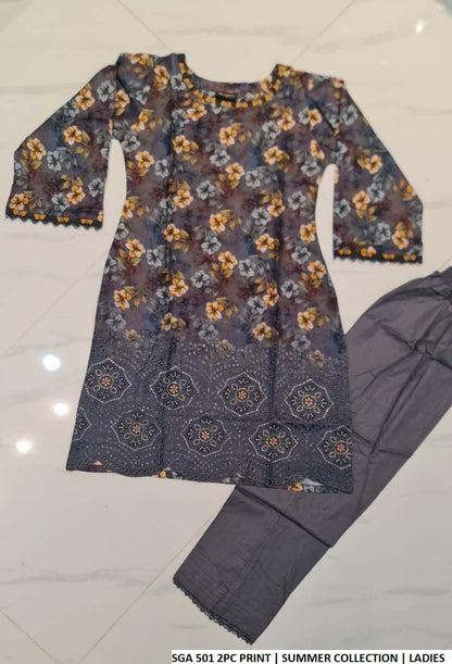 Pakistani women's lawn straight printed casual outfit back view