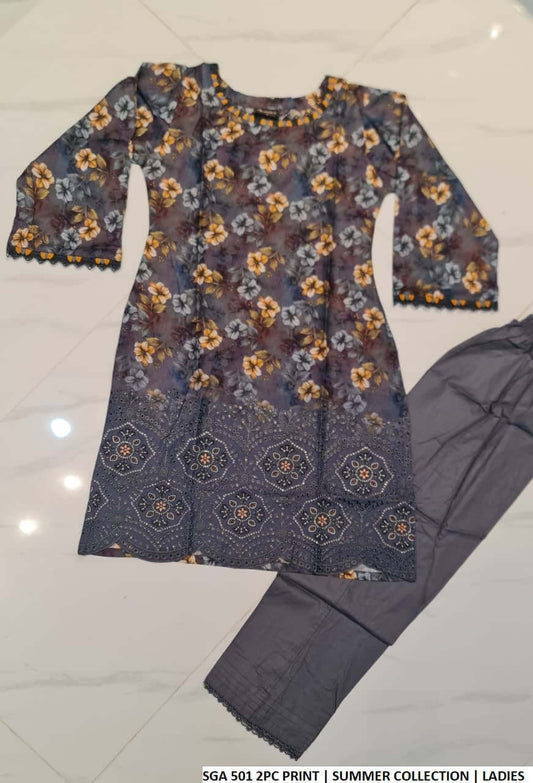 Pakistani women's lawn straight printed casual outfit back view
