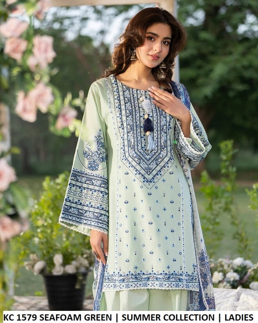 KC Sunehri 1579 - Seafoam Green Embroidered 3-Piece Ready to Wear Women's Pakistani Suit