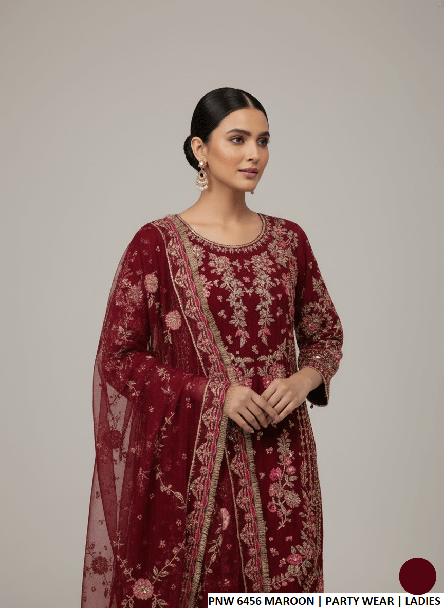 Maroon chiffon Pakistani women's casual straight shirt side view