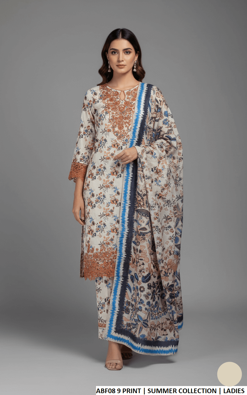 Lawn straight printed shirt - Pakistani women's casual summer outfit with digital print dupatta front view