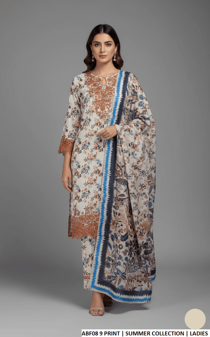 Lawn straight printed shirt - Pakistani women's casual summer outfit with digital print dupatta front view