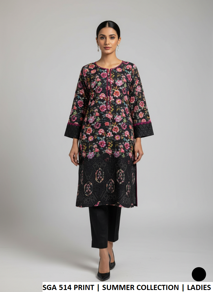 Lawn A-Line printed shirt - Pakistani women's casual summer outfit with cotton trouser front view