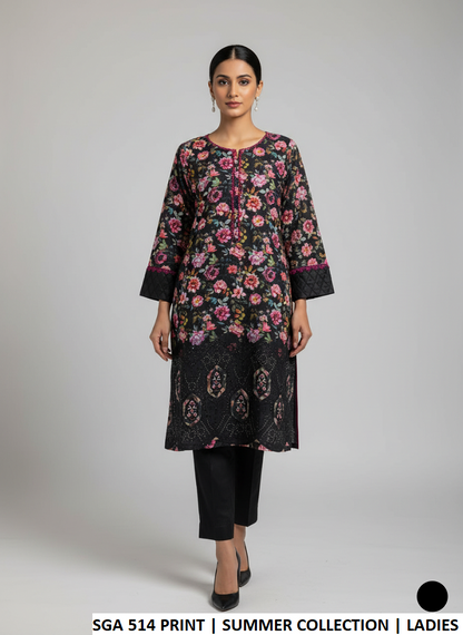 Lawn A-Line printed shirt - Pakistani women's casual summer outfit with cotton trouser front view