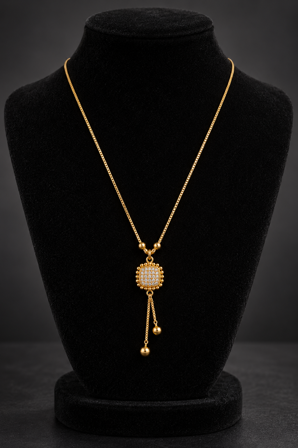 JW35 – Gold-Tone Square Pendant Tassel Necklace