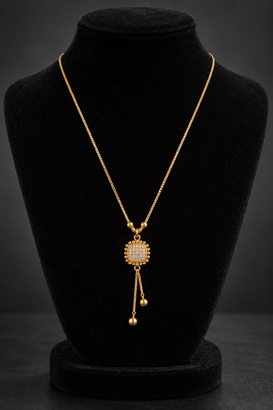 JW35 – Gold-Tone Square Pendant Tassel Necklace