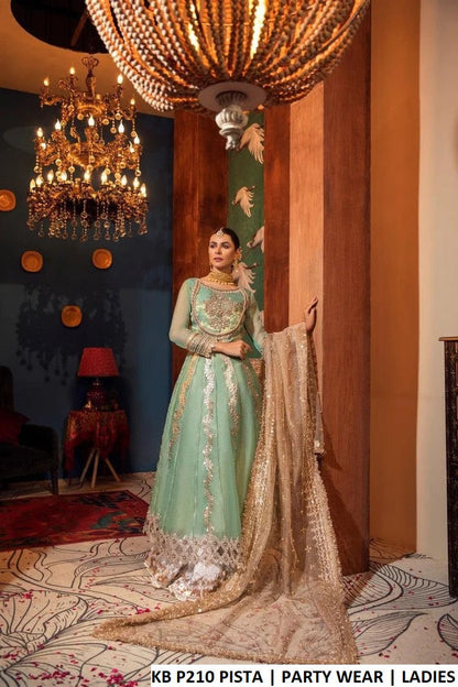 Pakistani women's pista green resham mesuri luxury sharara back view