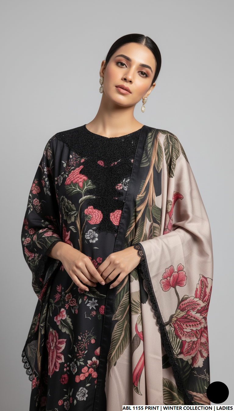 Pakistani women's printed lawn casual kaftan back view