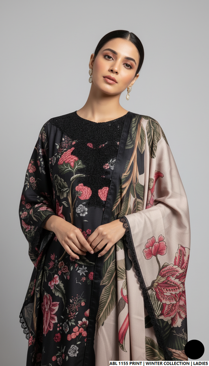 Pakistani women's printed lawn casual kaftan back view