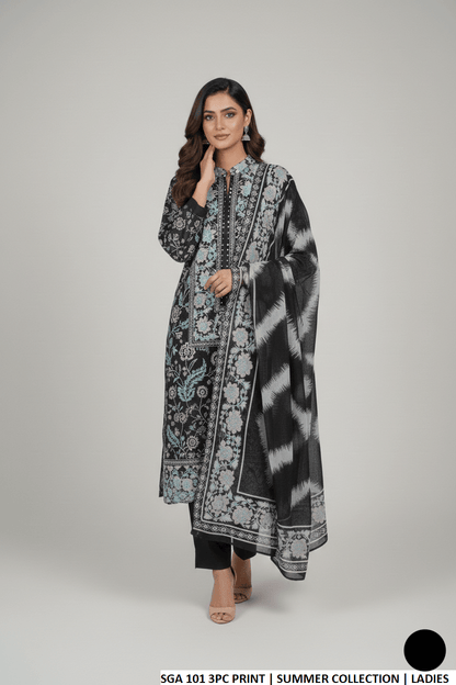 Pakistani women's lawn straight printed casual outfit back view
