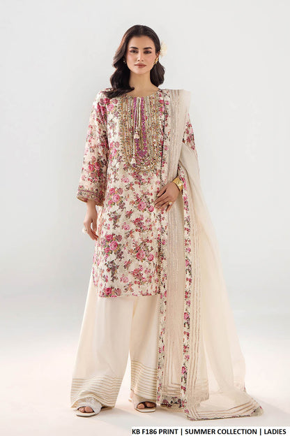 Brochette gol daman shirt farshi shalwar printed - Pakistani women's traditional formal wear with net dupatta front view