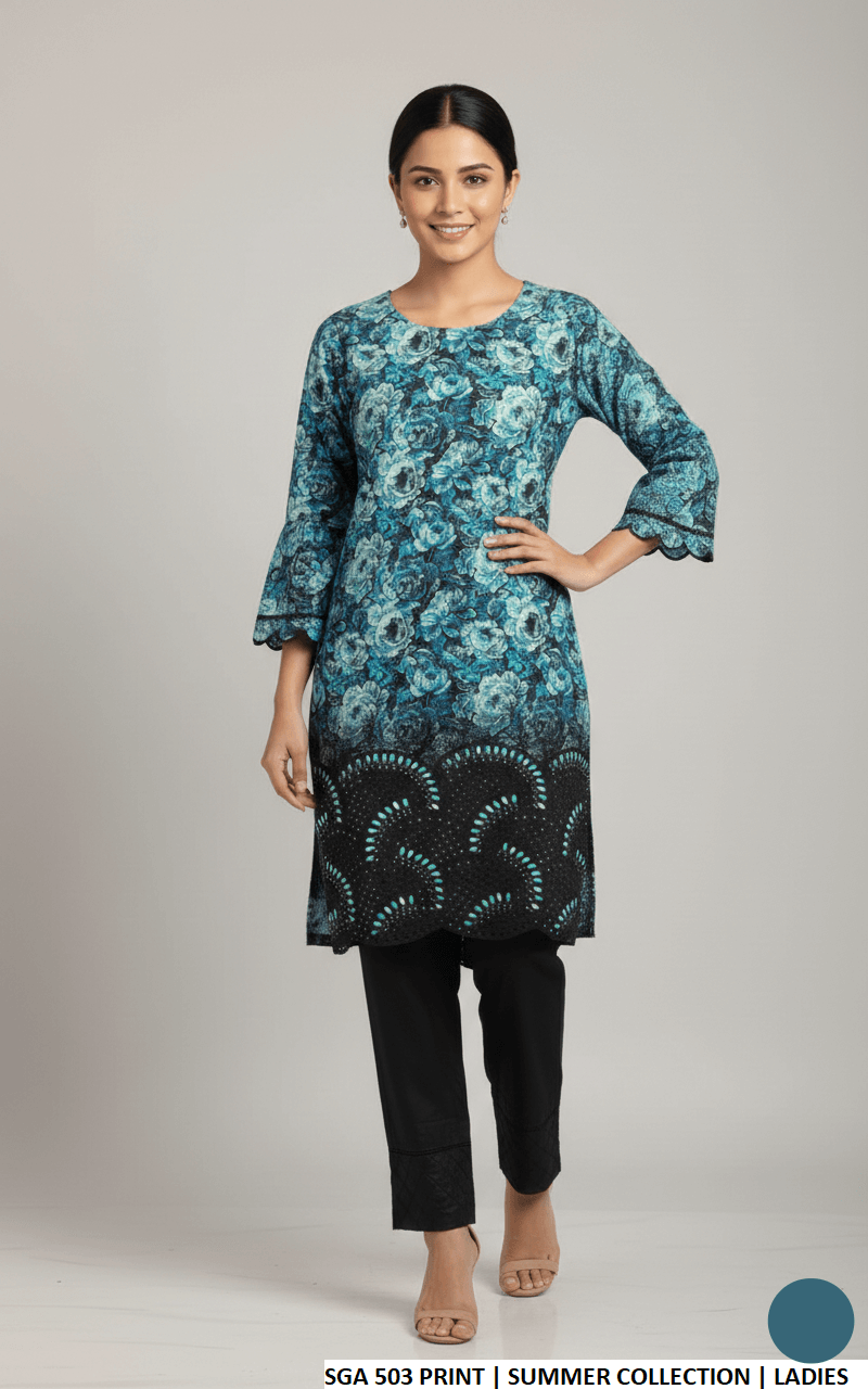 Pakistani women's lawn straight printed casual outfit back view