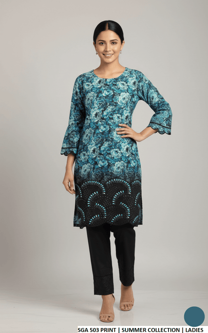 Pakistani women's lawn straight printed casual outfit back view