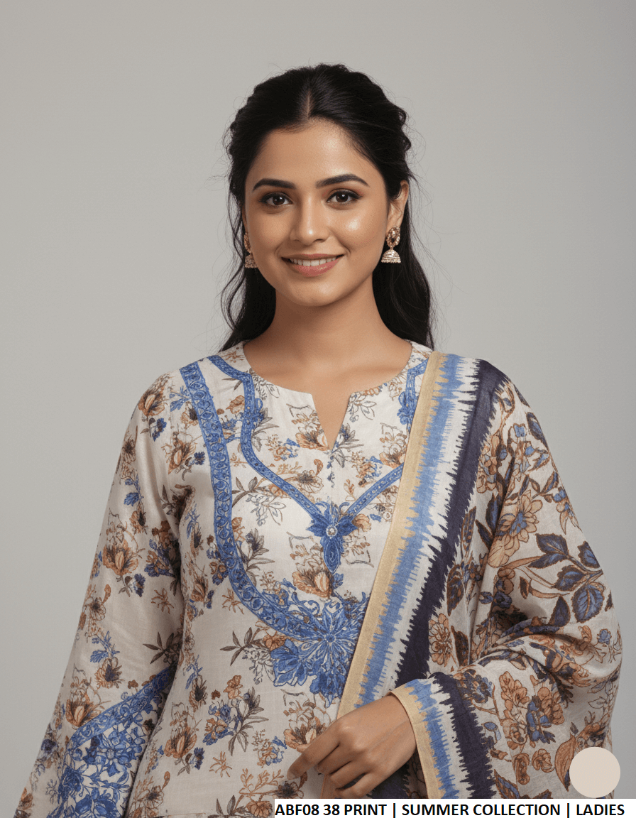 Pakistani women's lawn long frock printed side view
