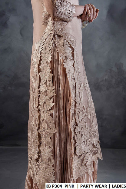 Pink organza Pakistani women's straight shirt with crush sharara side view