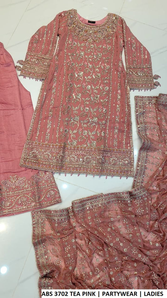 ABS 3702 - Chiffon Straight 3-Piece Women's Pakistani Plazo Suit