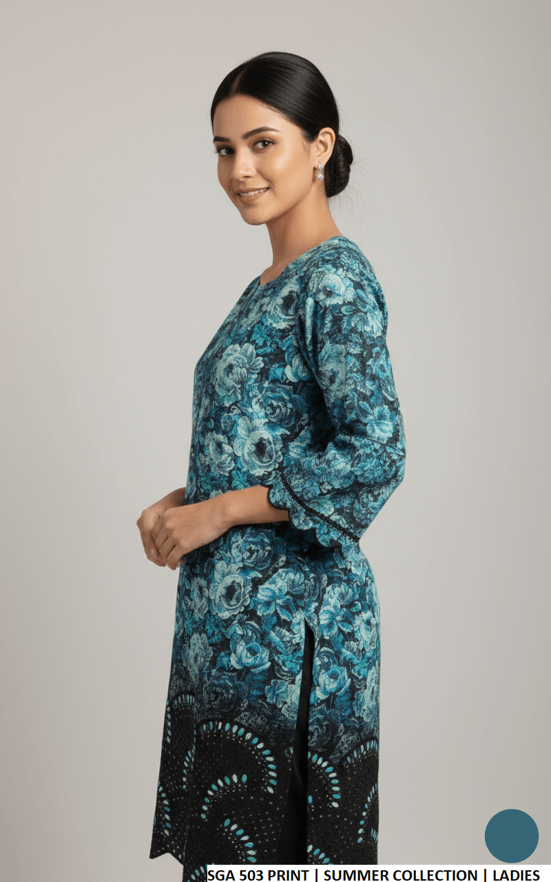 Pakistani women's lawn straight printed casual shirt side view
