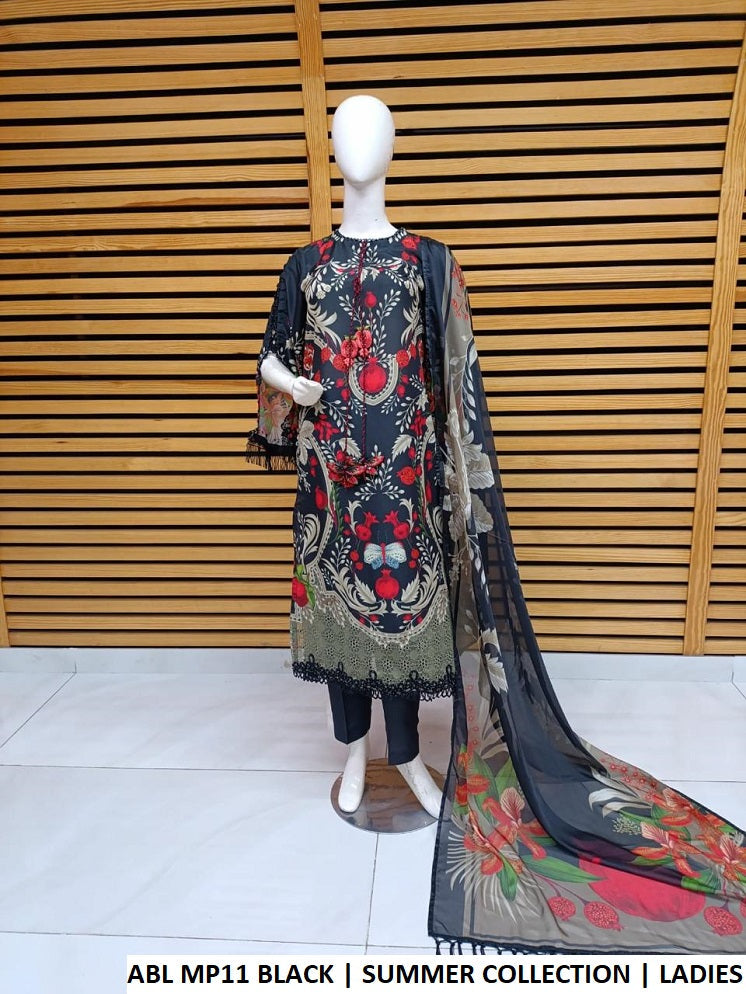 Pakistani women's black poly lawn A-Line casual outfit back view