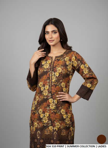 Pakistani women's lawn straight printed casual shirt side view