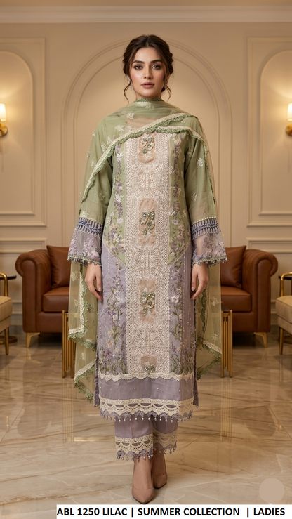 ABL 1250 LILAC - Lilac Poly Lawn Straight 3-Piece Women's Pakistani Suit
