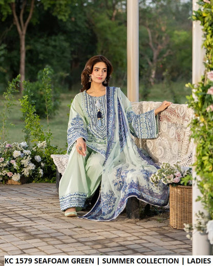 KC Sunehri 1579 - Seafoam Green Embroidered 3-Piece Ready to Wear Women's Pakistani Suit
