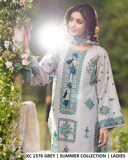 KC Sunehri 1576 Mist Grey - Mist Grey Embroidered 3-Piece Women's Ready to Wear Suit