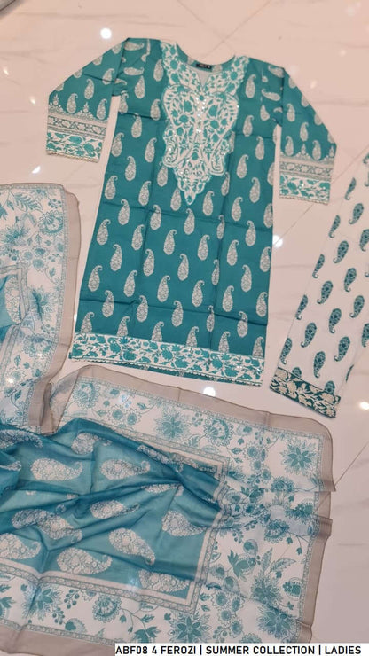 Pakistani women's cotton straight printed casual outfit back view