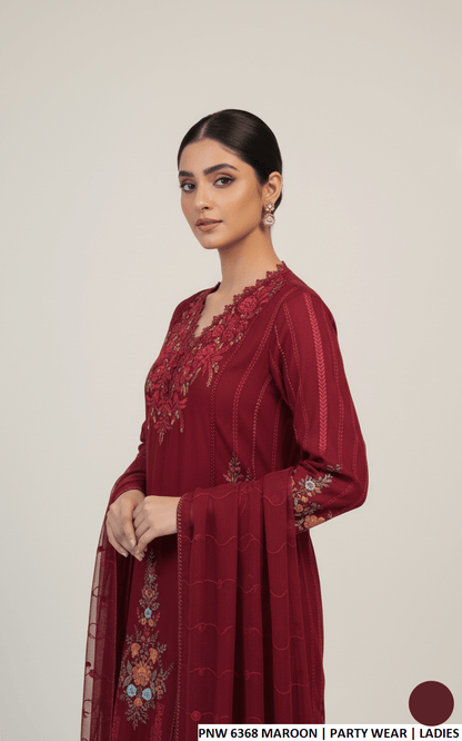 Maroon chiffon Pakistani women's straight shirt with plazo side view