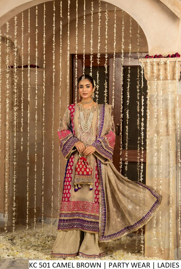 Camel brown chiffon Pakistani women's long shirt side view