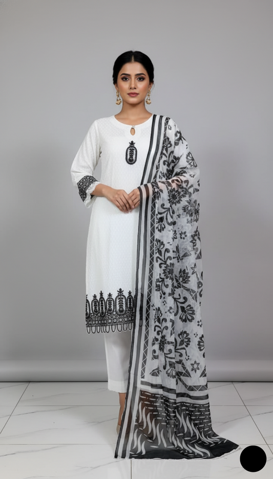White lawn Pakistani women's A-Line casual shirt side view