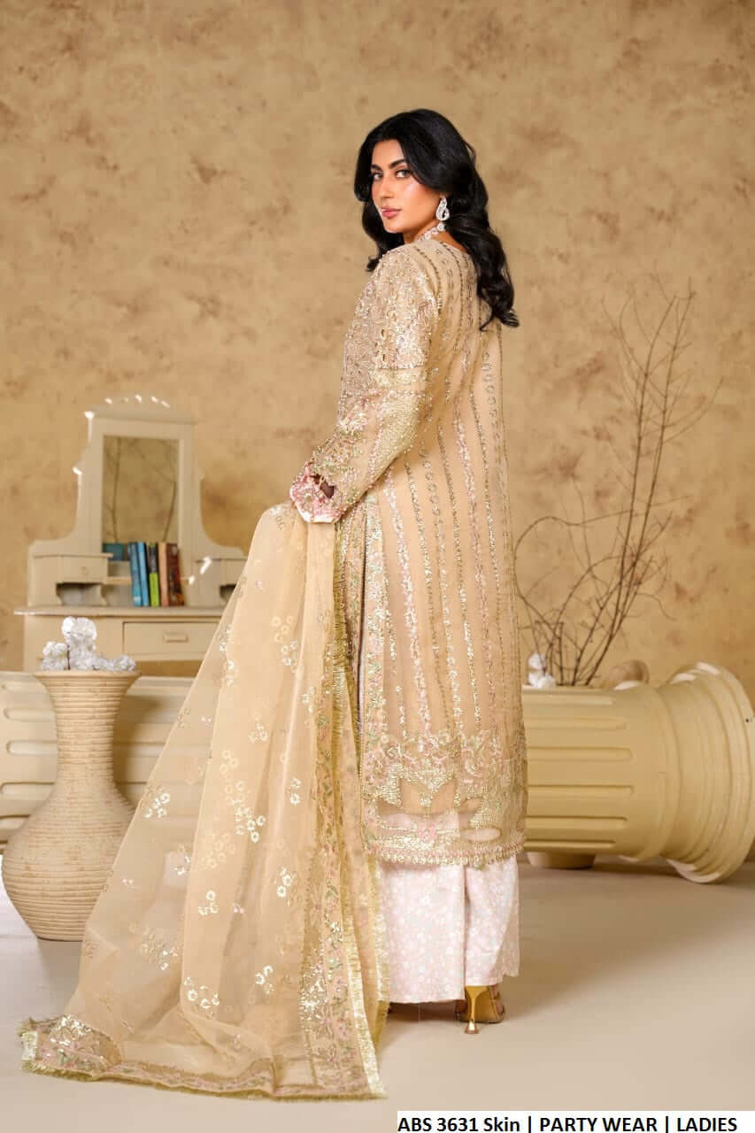 Pakistani women's skin organza open shirt back view