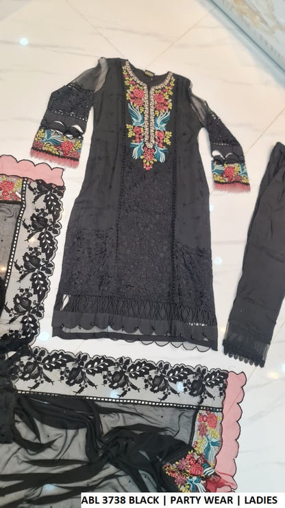 Black organza Pakistani women's straight shirt with viscose trouser back view