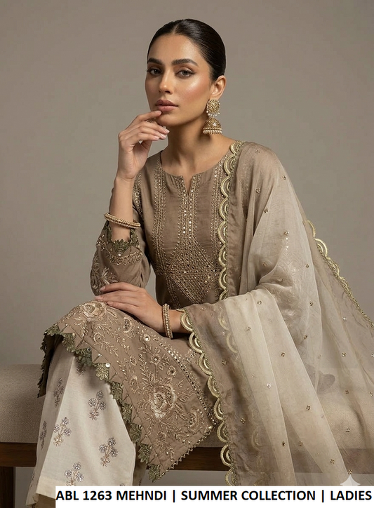 Mehndi green poly lawn Pakistani women's straight shirt with plazo side view
