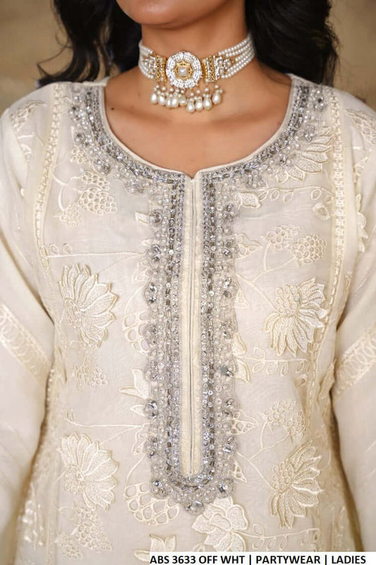 Off white organza Pakistani women's straight shirt with plazo side view