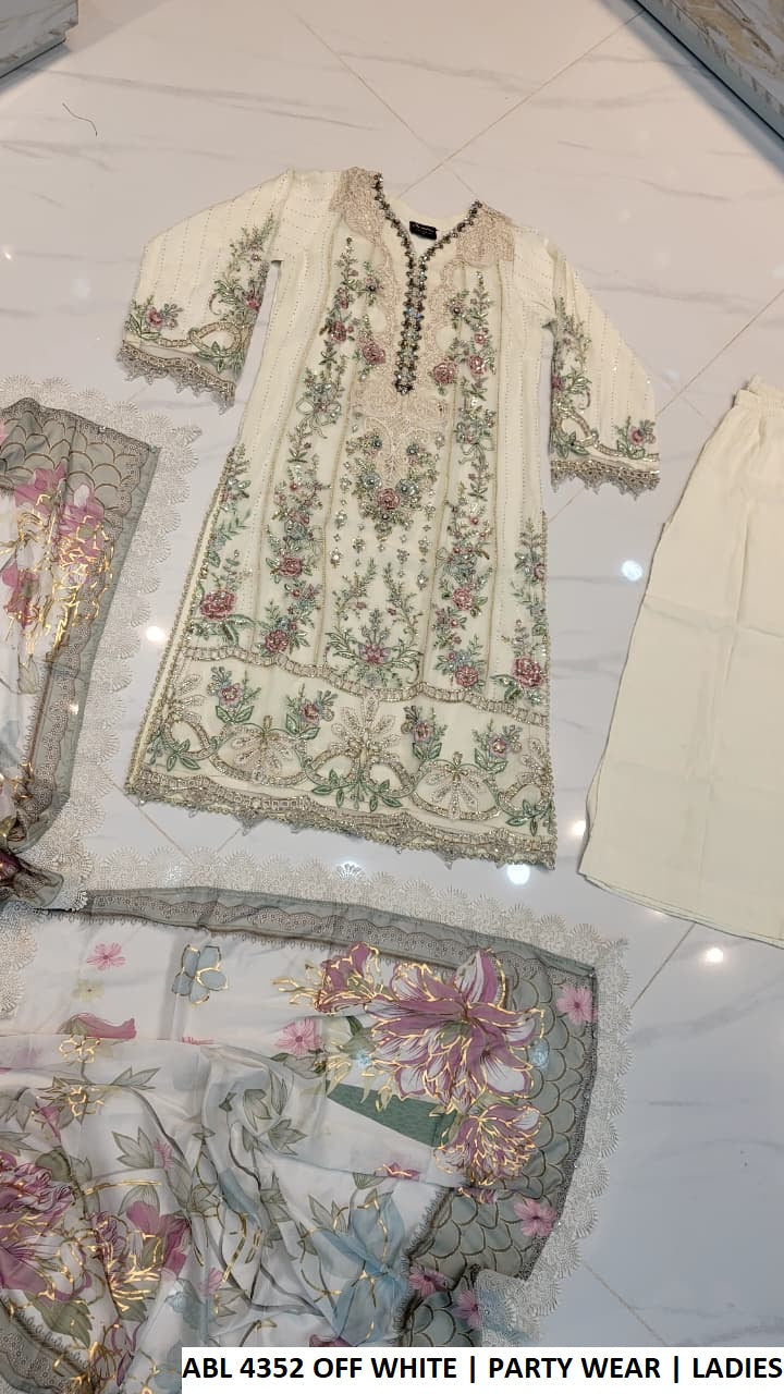 ABL 4352 OFF WHT chiffon Pakistani women's straight shirt with plazo back view