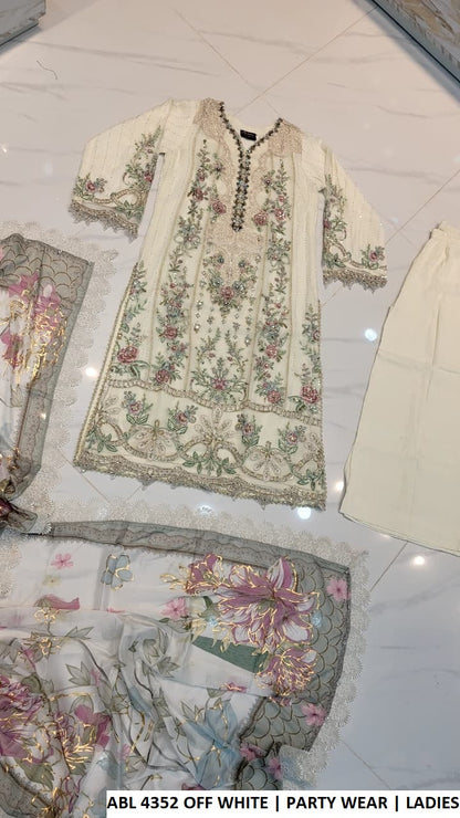 ABL 4352 OFF WHT chiffon Pakistani women's straight shirt with plazo back view