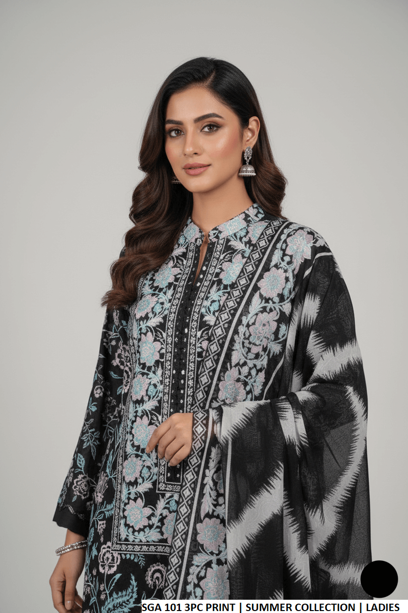Pakistani women's lawn straight printed casual shirt side view