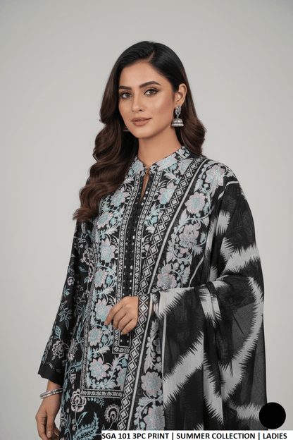 Pakistani women's lawn straight printed casual shirt side view
