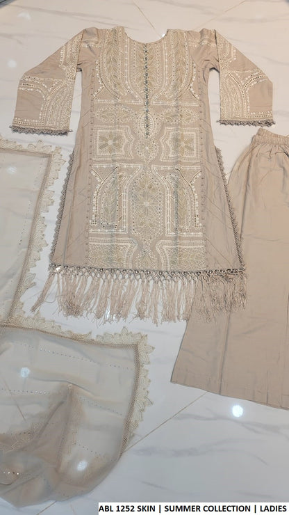 Pakistani women's skin cotton A-Line shirt plazo back view