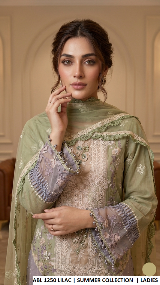 ABL 1250 LILAC - Lilac Poly Lawn Straight 3-Piece Women's Pakistani Suit