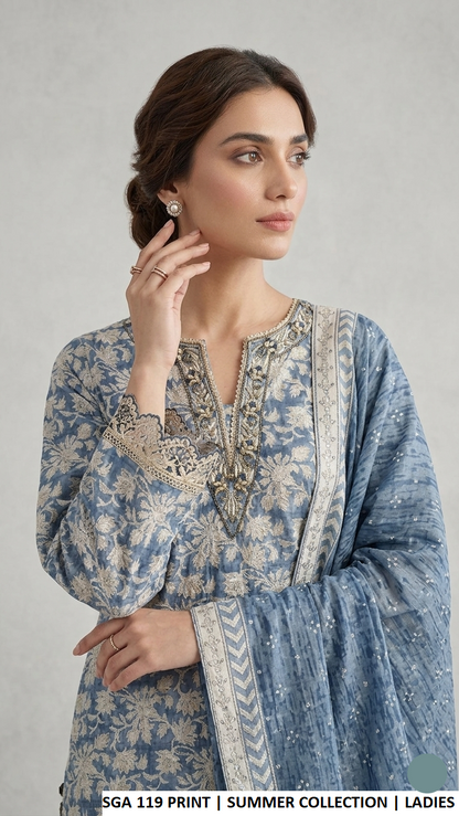 Pakistani women's lawn A-Line printed casual shirt side view