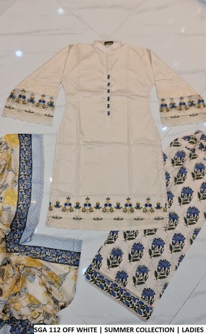 Pakistani women's off white lawn straight shirt plazo back view
