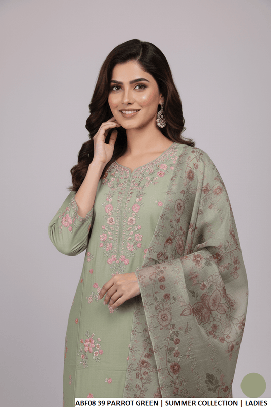 Parrot green cotton Pakistani women's straight shirt with farshi shalwar side view