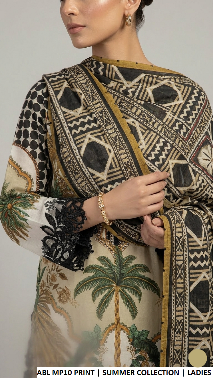 Pakistani women's poly lawn A-Line printed shirt side view